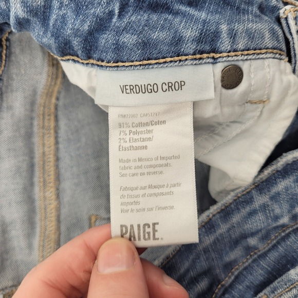 PAIGE Verdugo Crop Jeans Womens Size 27 Blue Distressed Denim Slim Fit‎ - Picture 4 of 9